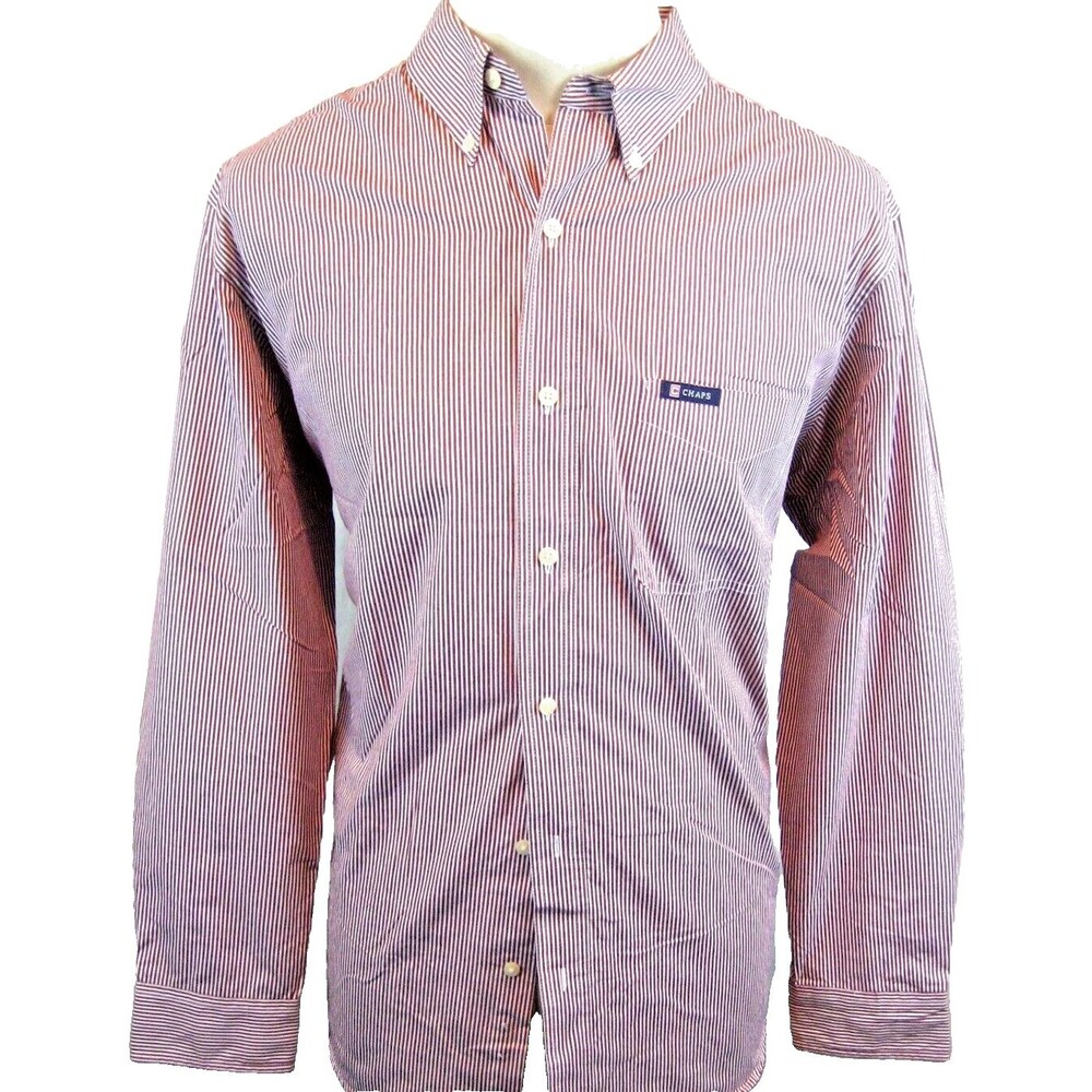Mens Chaps Ralph Lauren Burgundy Stripe LS Casual Cotton Blend Shirt sz Lg